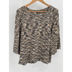 Lilla P Anthropologie Sweater Women XL Knit Pullover 3/4 Sleeve Brown Tan Sequin